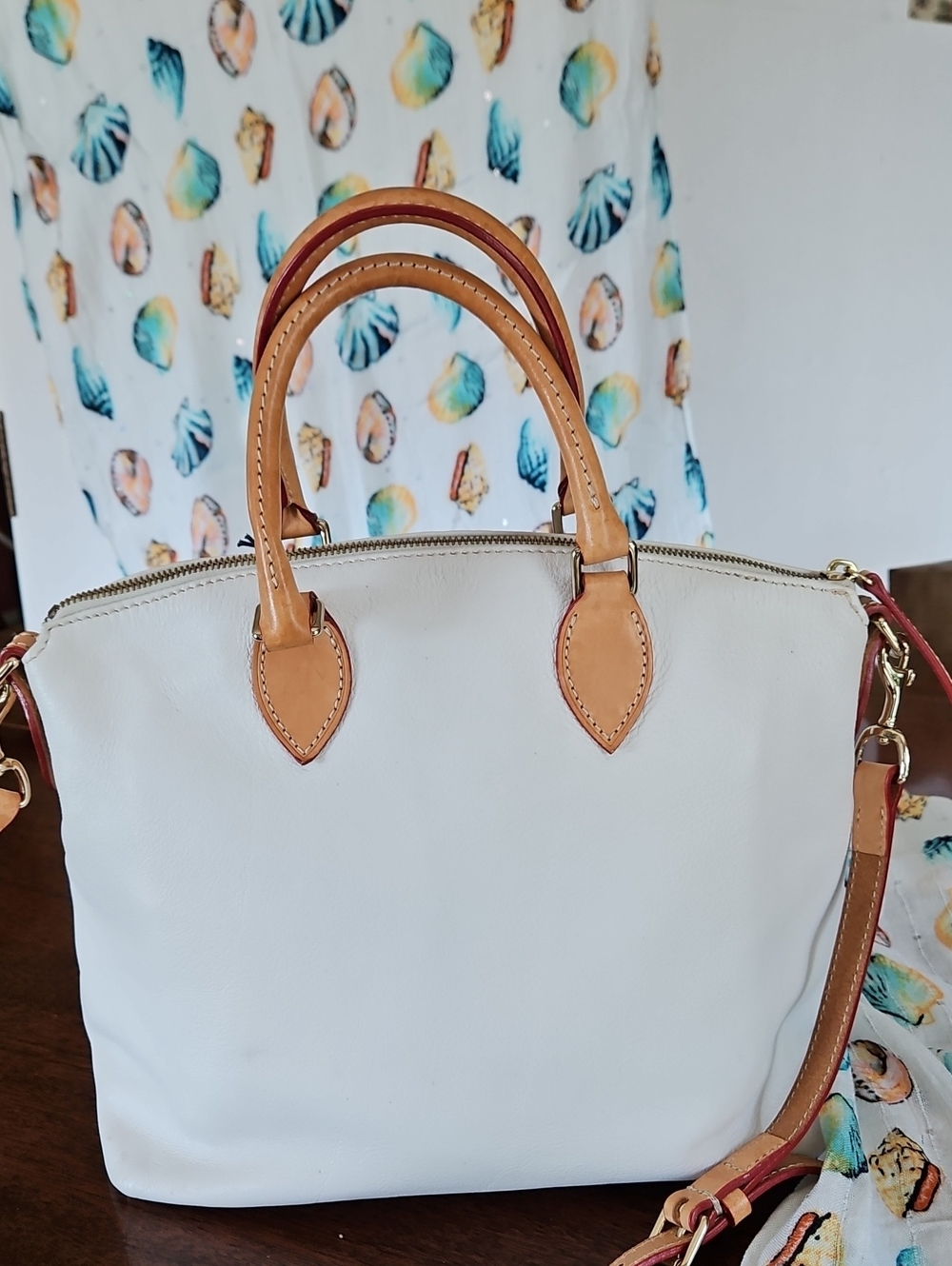 Dooney & Bourke White Pebble Leather Dillen Double Pocket Satchel - Picture 2 of 16